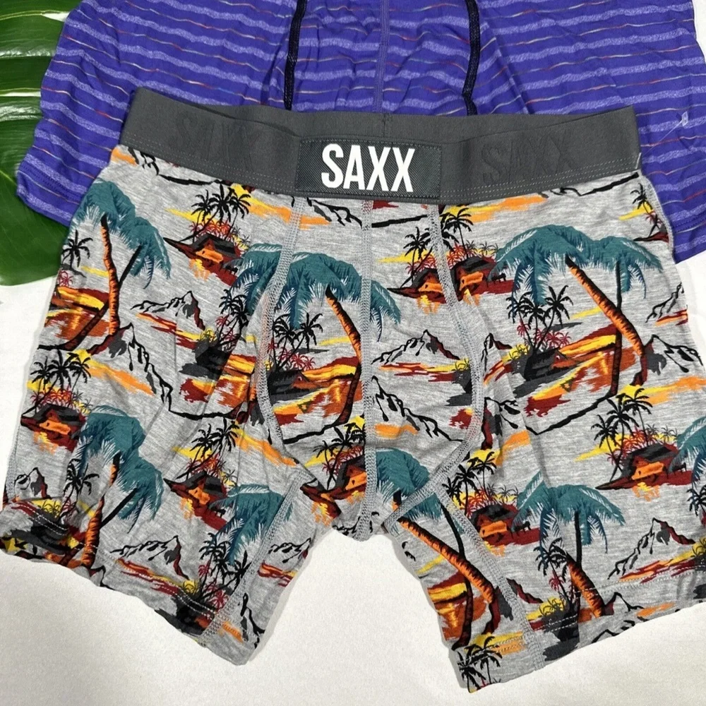 NEW 2PC SAXX [ Small ] Vibe‎ Soft Stretch Boxer Briefs Stripe & Hawaii